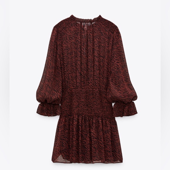 NWT Zara Animal Print Sheer Smocked Dress - Picture 7 of 14